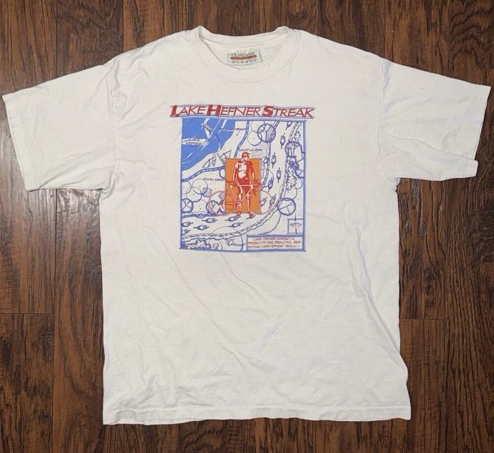 Vintage 90s Lake Hefner Streak Oklahoma City Cycling T Shirt Single Stitch XL
